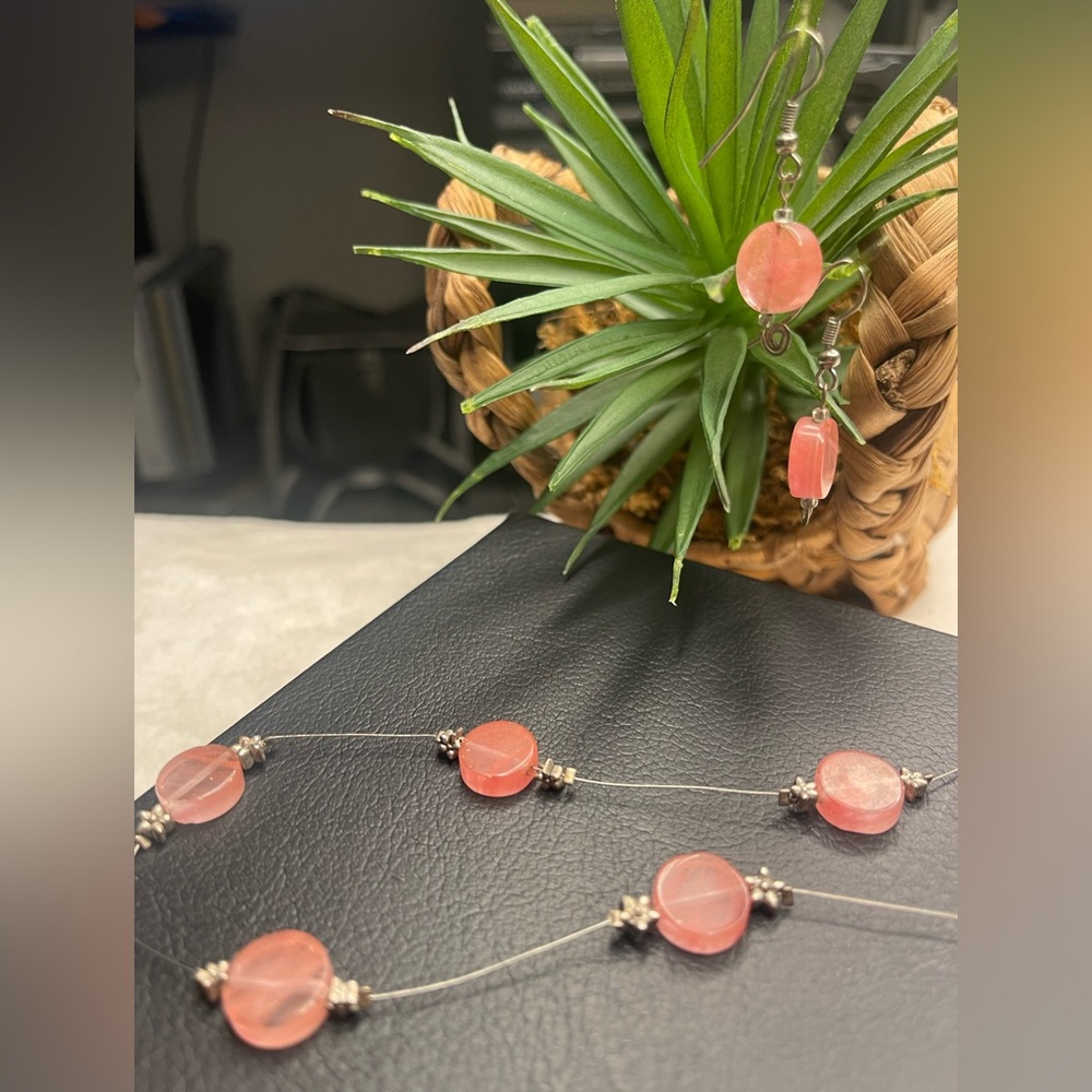 Cherry quartz Eatings and Necklace set